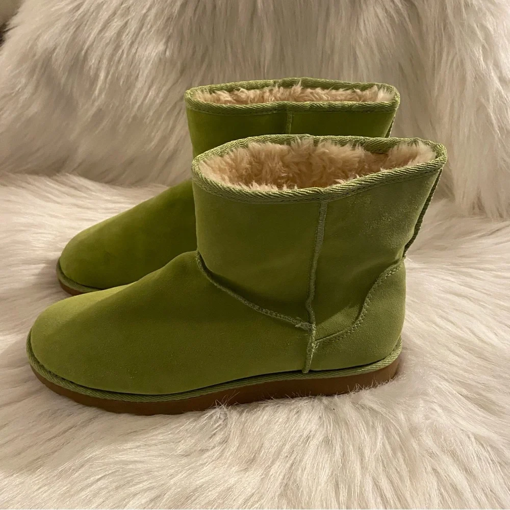 So Ankle‎ Boots Women’s Size 9 Med Leather Faux Fur Green Slip On Booties
